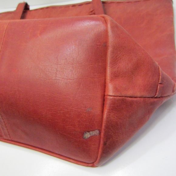 Born Red Leather Double Strap Tote With Tassel Accent Zipper Closure - Picture 10 of 11